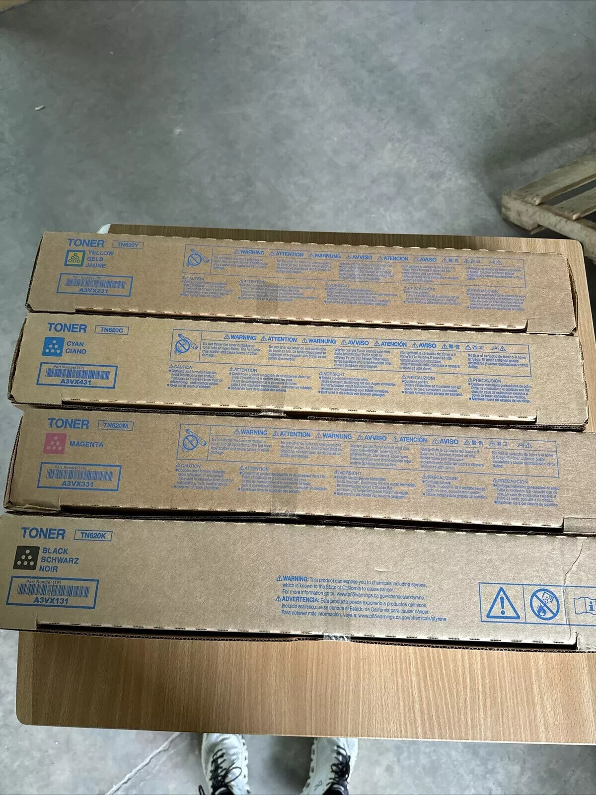 Set of Genuine Konica Minolta TN620 CMYK Toner - A3VX131 A3VX231 A3VX331 A3VX431
