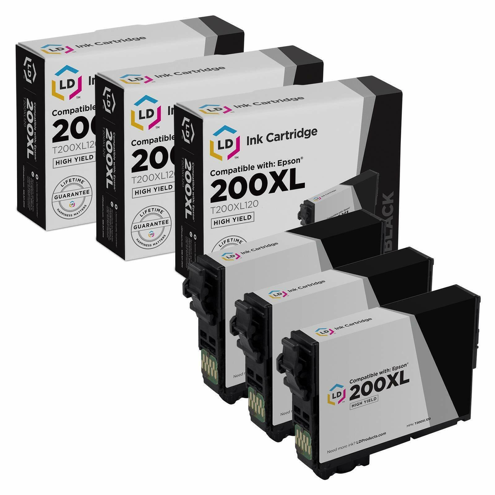 LD 3PK Replacement for Epson 200 XL 200XL T200XL120 Black Ink for WF-2540 XP-410