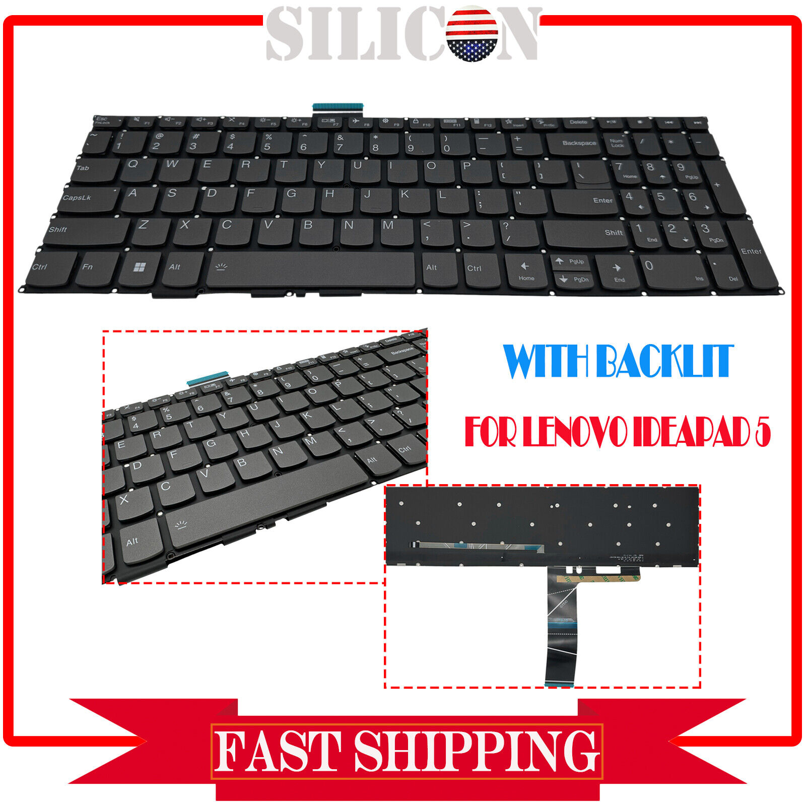 Laptop Keyboard For Lenovo Ideapad 3-15ADA6 3-15ALC6 3-15ITL6 With Backlit US