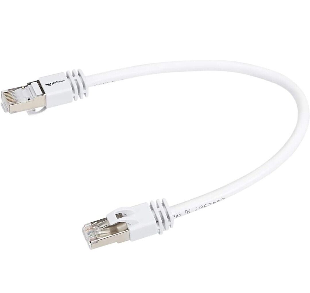 Amazon Basics RJ45 Cat 7 Ethernet Patch Cable, 10Gpbs, White, 1 Foot, New 
