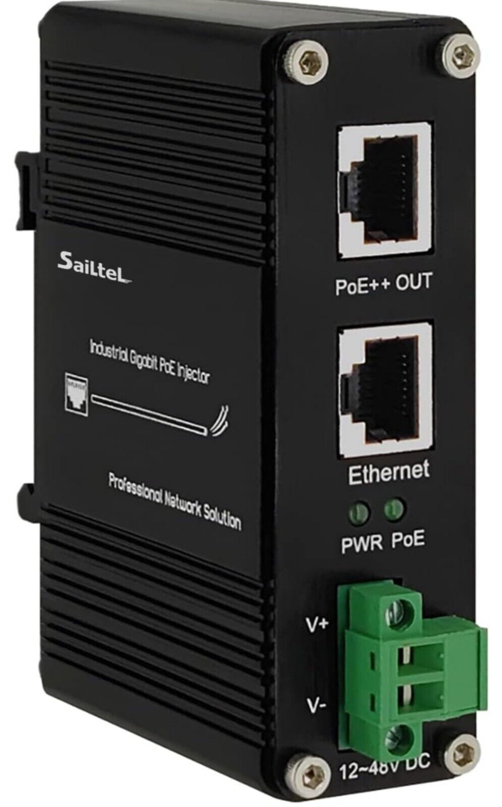 95W Industrial Gigabit PoE++ Injector, IEEE 802.3at/802.3af, 12-48V DC Input