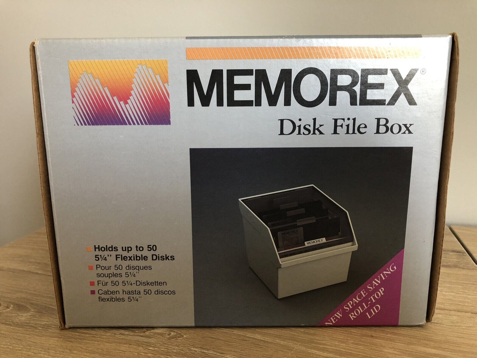Vintage Memorex 5 1/4” Floppy Disk Holder File Storage Box Roll-Top Lid