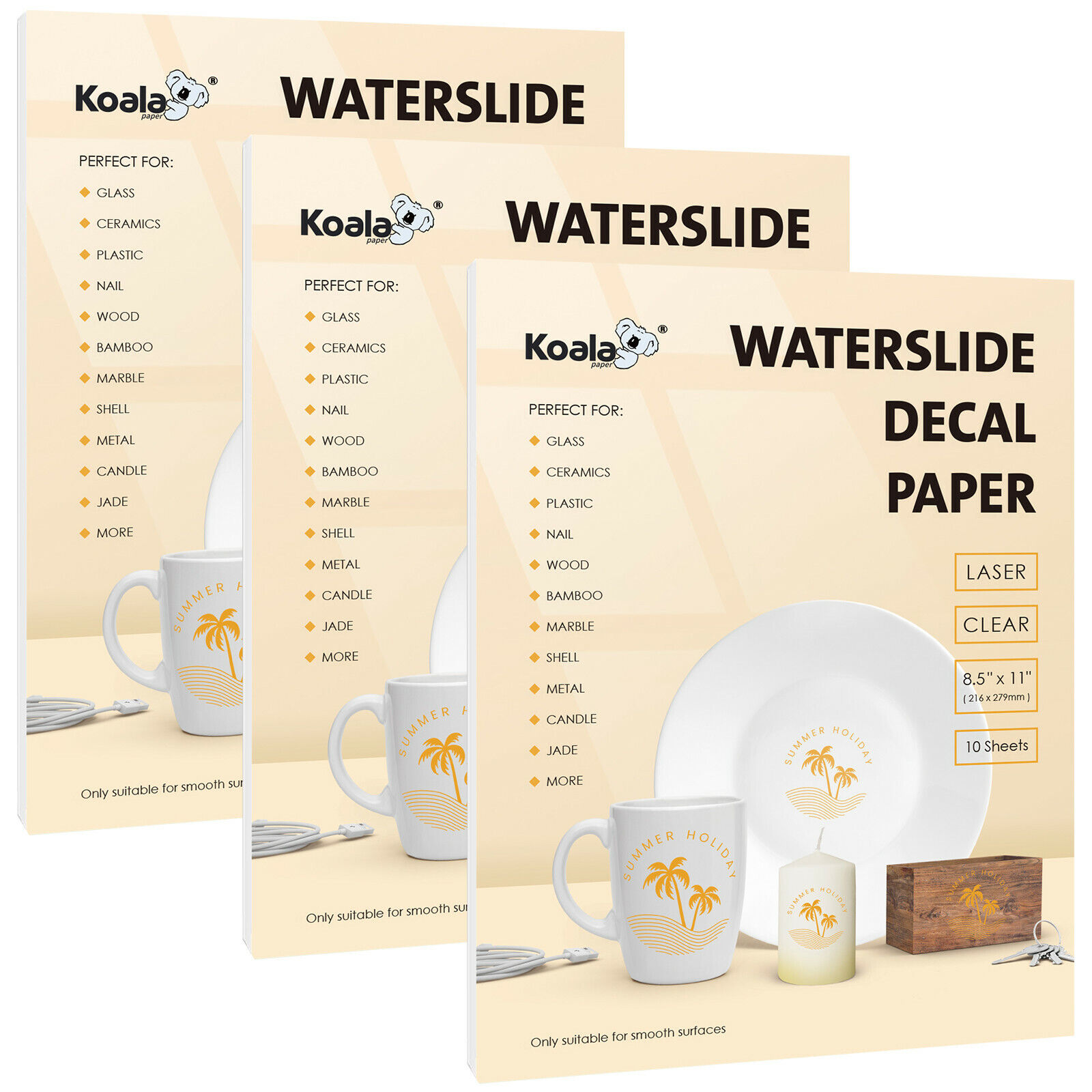 30 Sheets Koala Premium Laser CLEAR Waterslide Decal Paper 8.5x11 Water Slide