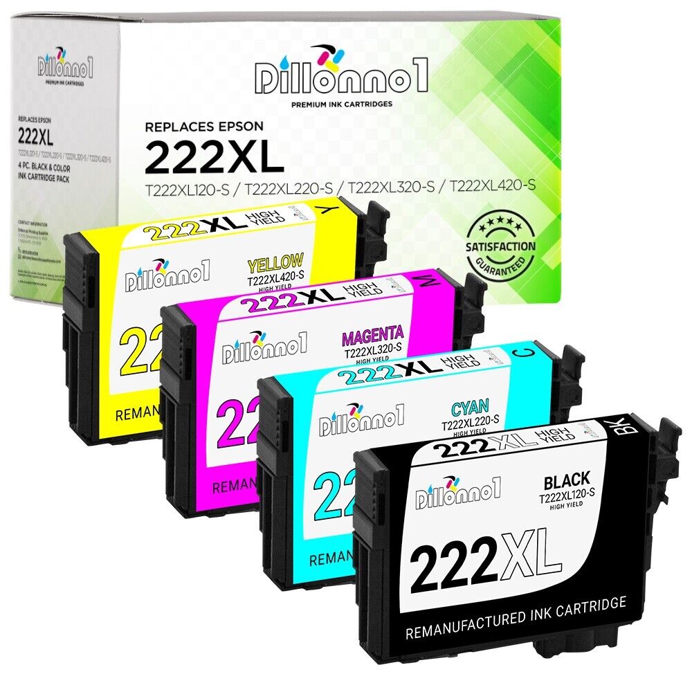 4PK for Epson T222XL 222XL 2-Black & 1ea CMY Ink Cartridges XP-5200 WF-2960 