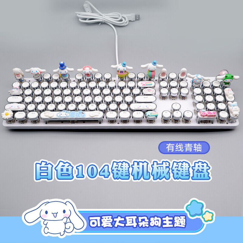 Cartoon Kuromi Melody Cinnamoroll Wired Qing Axis 104 Keys Mechanical Keyboards