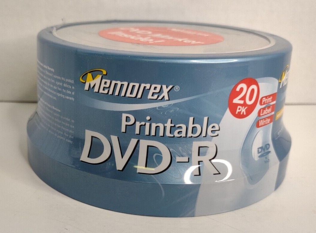 Memorex DVD + R 20 Pack Printable 16x 4.7gb 120 Minutes New Sealed