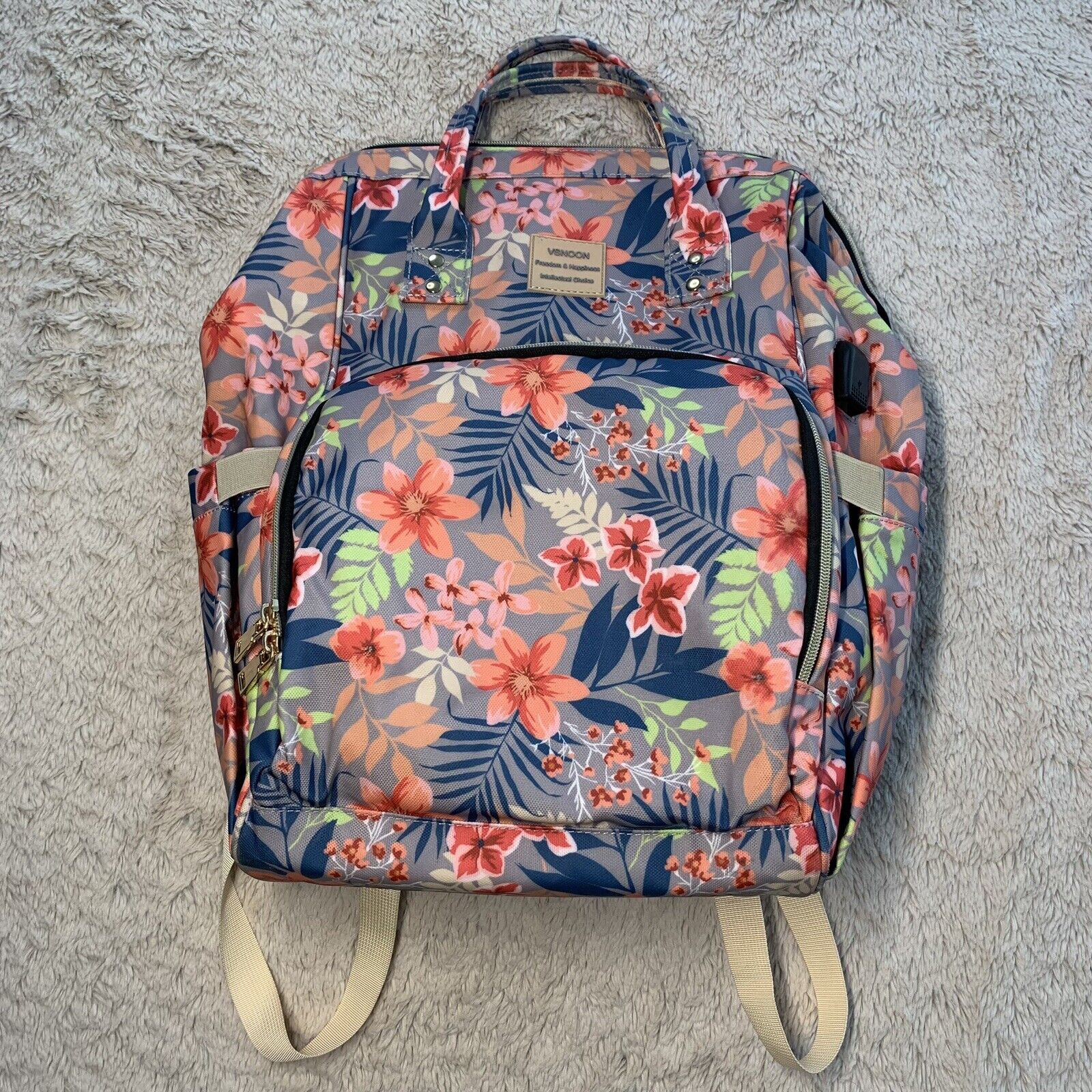 Vsnoon Laptop Backpack Stylish College School  with USB Tropical Floral Pink NEW