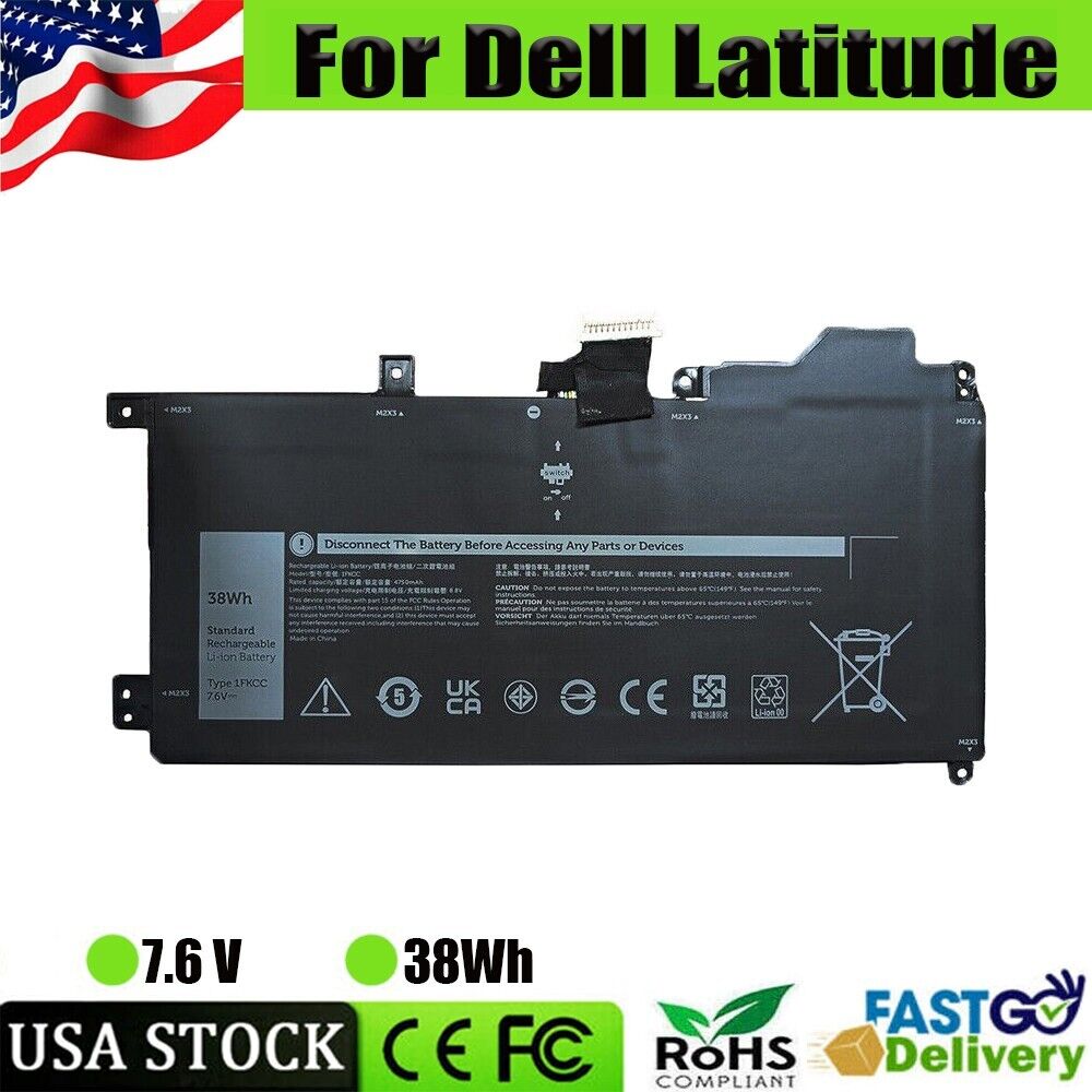 1FKCC BATTERY FOR DELL LATITUDE 7200 7210 2-IN-1 SERIES KWWW4 D9J00 9NTKM 38WH