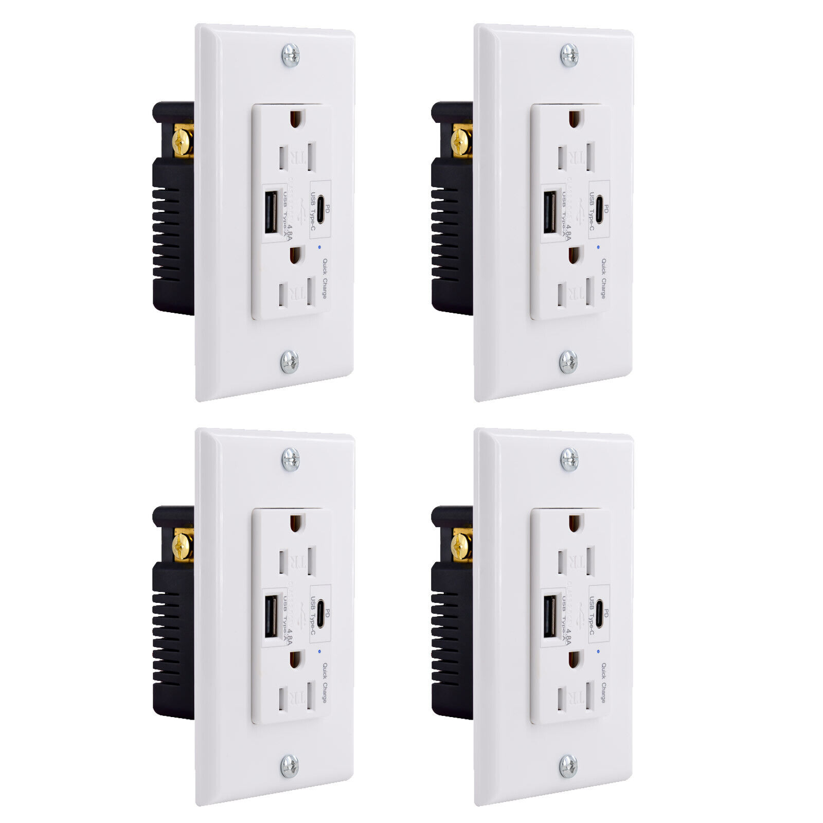 Quick Charge 4.8A USB C Wall Outlet Power Delivery TR Receptacle for Samsung ×4