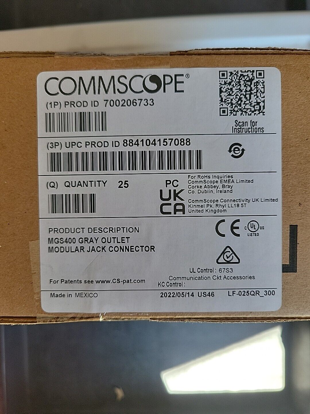 Box of 25 Commscope Systimax MGS-400 GrayJacks 700206733