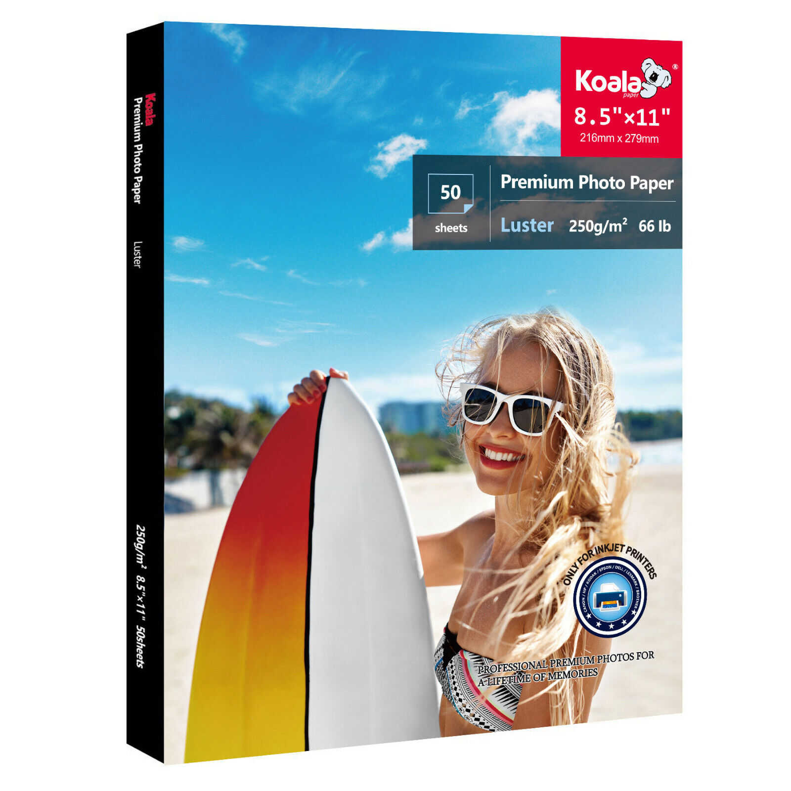 Koala Premium Semi-Gloss Photo Paper 8.5x11 Luster for Inkjet Printer 250g 50Sh