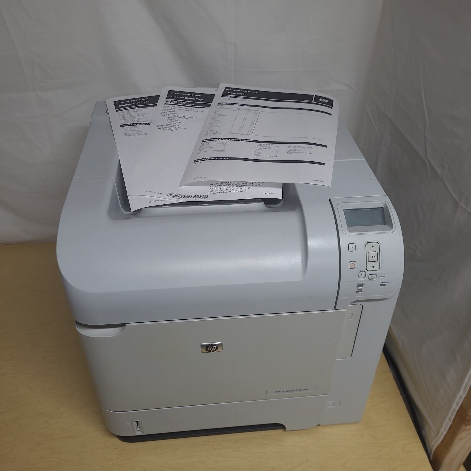 HP LaserJet P4014N Printer Networkable Monochrome NO TONER Good Rollers