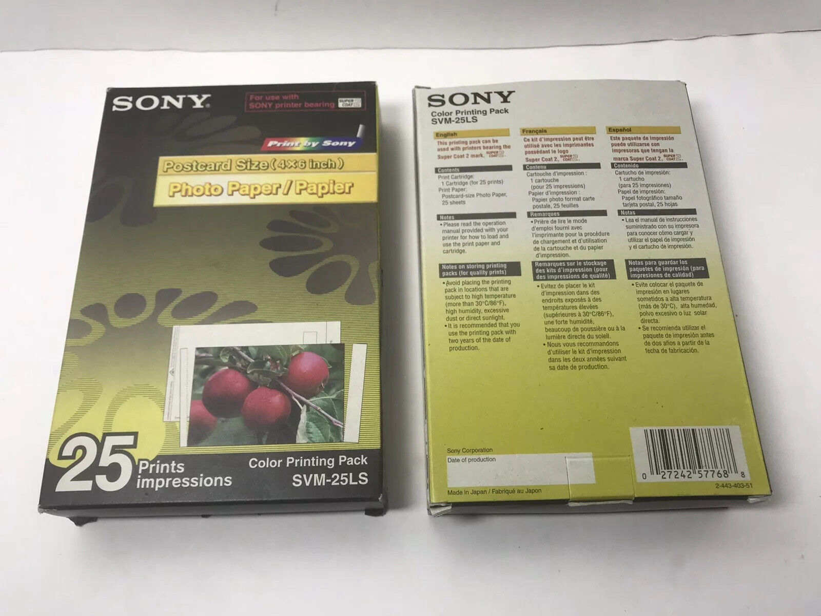  2 New Sony SVM-25LS Color Printing Pk 4 x 6 Postcard Size Photo Paper