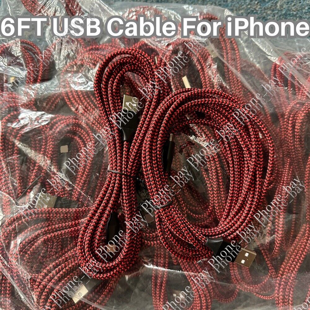  Wholesale 6Ft Charger Lot Braided USB Charging Cable Bulk For iPhone 14 12 11 8