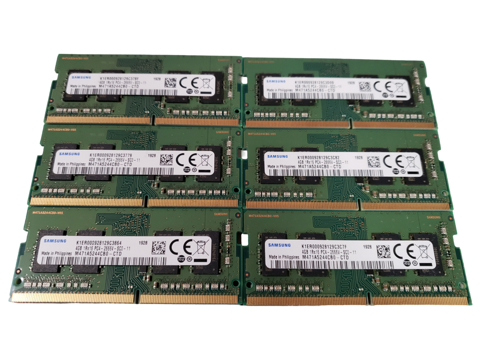 LOT OF 6 Samsung M471A5244CB0-CTD DDR4-2666V 24GB (6x4GB) SODIMM Memory