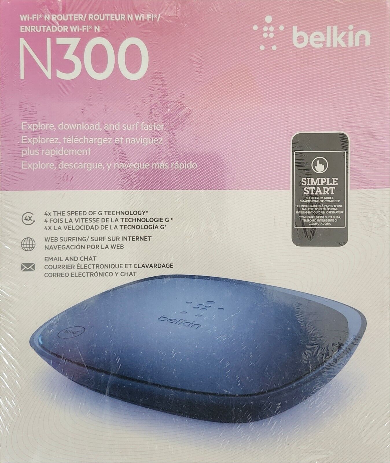 Belkin N300, 300 Mbps 4-Port 10/100 Wireless N Router New Sealed Box