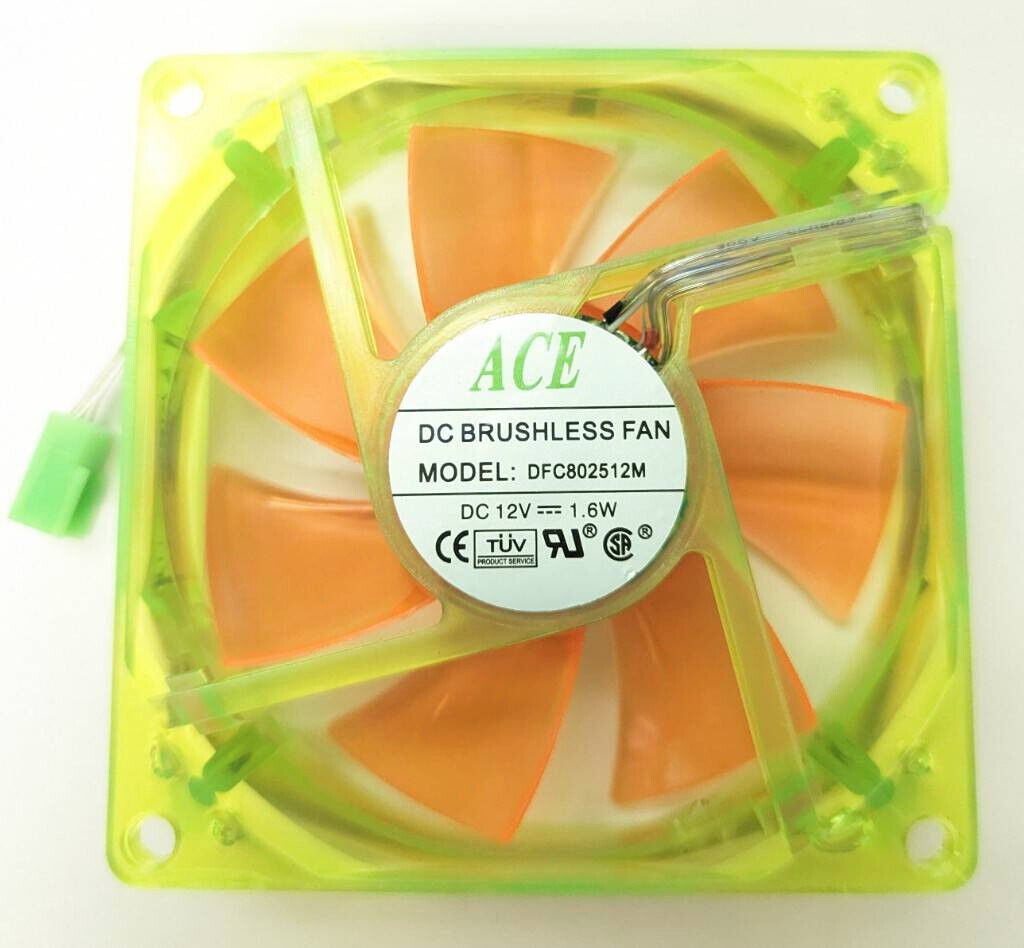 Ace 80mm x 25mm Computer Case UV Orange / Green 3-Fan with 4 LEDs
