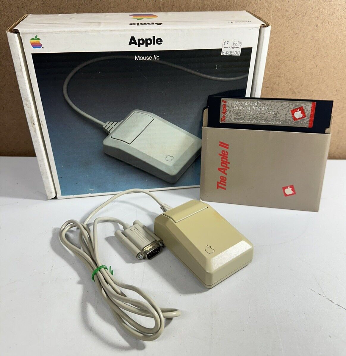 Vintage Apple Mouse IIc Model A2M4015 Near Mint Complete w/ Disk & Box WORKS