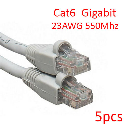5pcs 1Ft Cat6 RJ45 8P8C 23AWG 550Mhz Gigabit LAN Ethernet Network Patch Cable