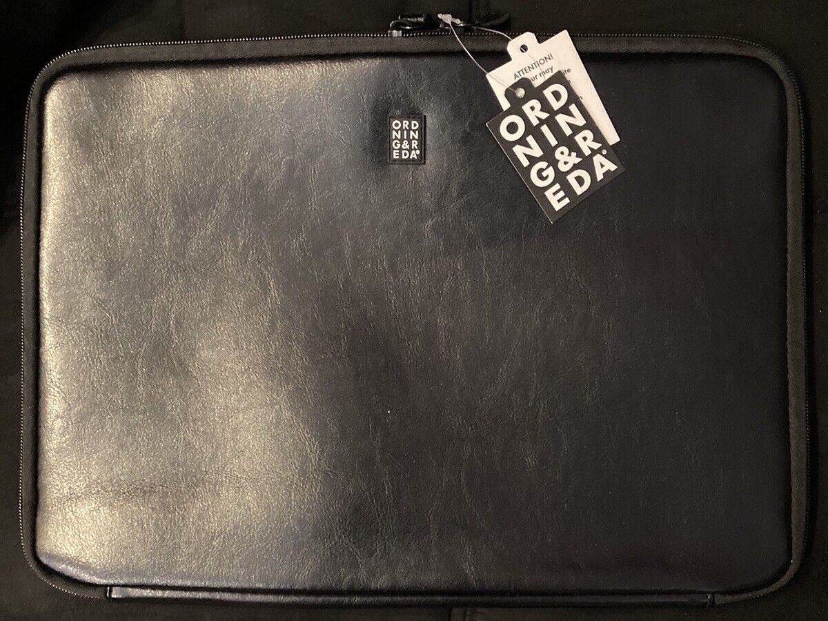 NEW NWT Ordning & Reda 15” Black Leather Laptop Case Swedish Design—PLEASE READ