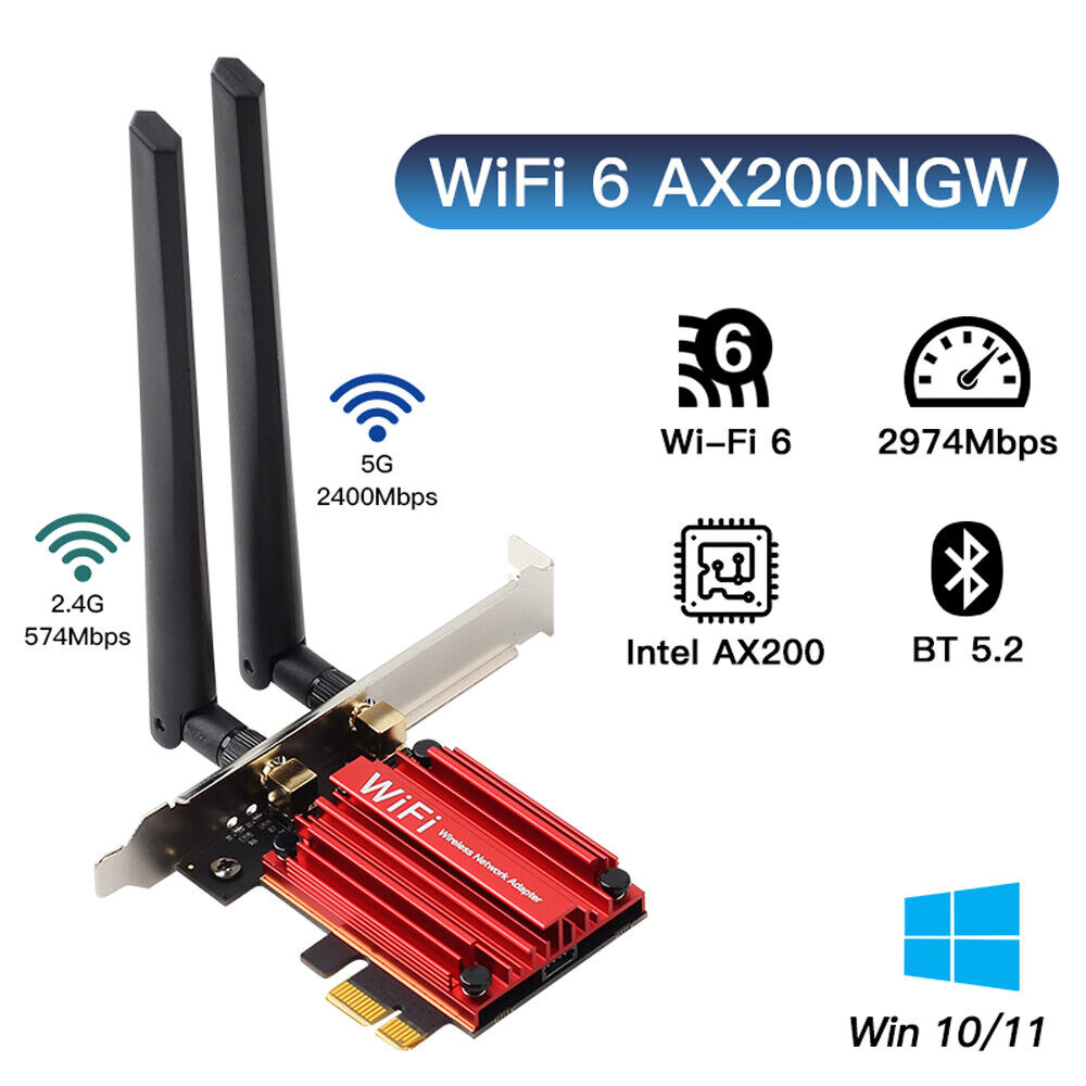 AX3000 PCIe WiFi 6 Intel AX200 WiFi Card Dual Band BT5.3 Desktop PC WiFi Adapter