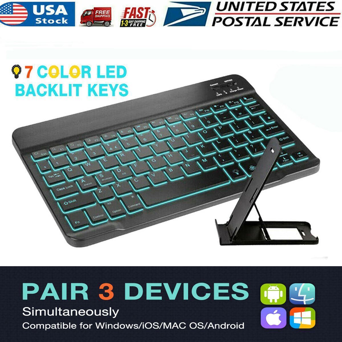 LED Rechargeable Wireless Bluetooth Keyboard For MAC iOS Android PC iPad Tablets