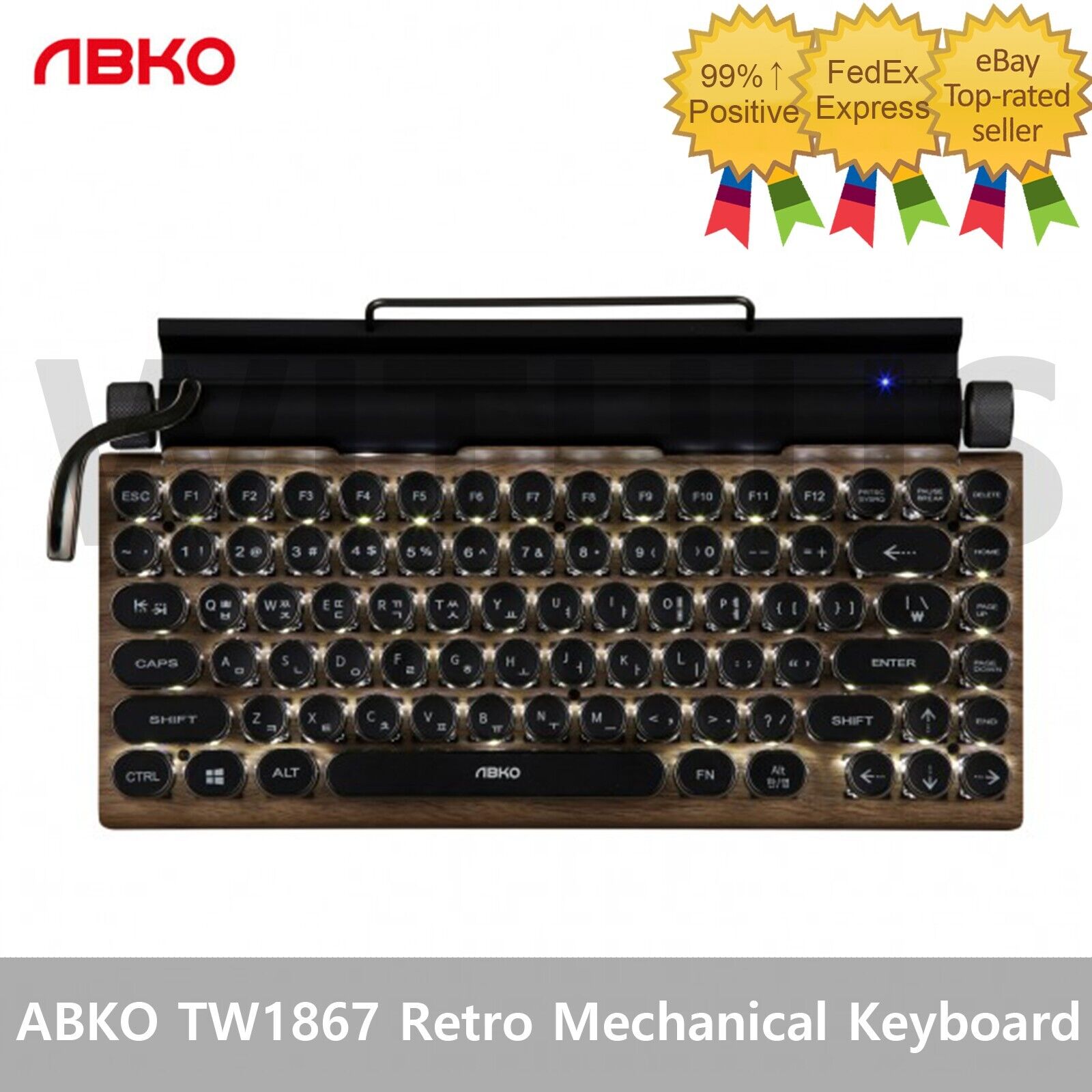 ABKO TW1867 Retro Mechanical Bluetooth 5.0 Keyboard LED English/Korean