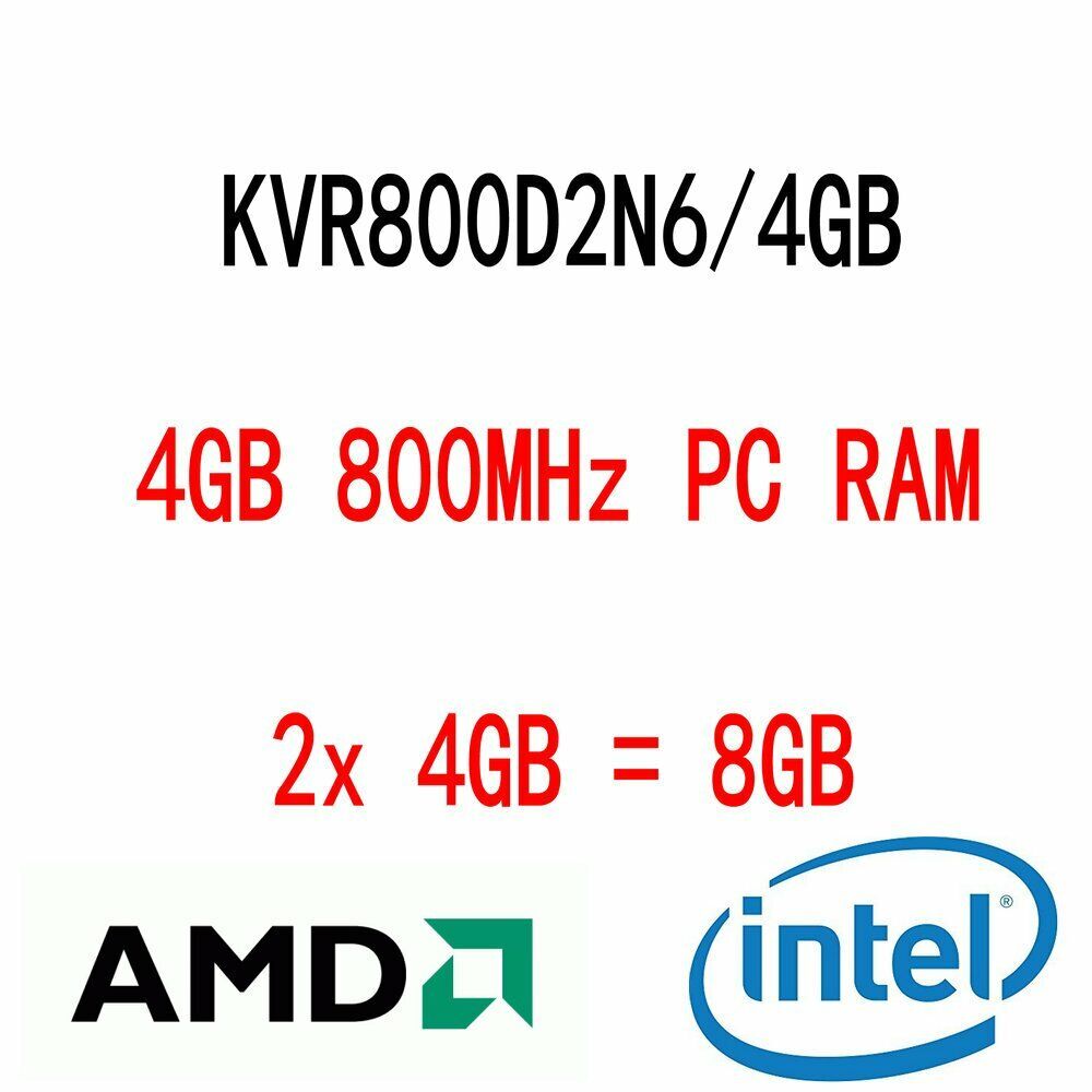8GB 2x 4GB KVR800D2N6/4G DDR2 PC2-6400U 800MHz Desktop Memory For Kingston BT