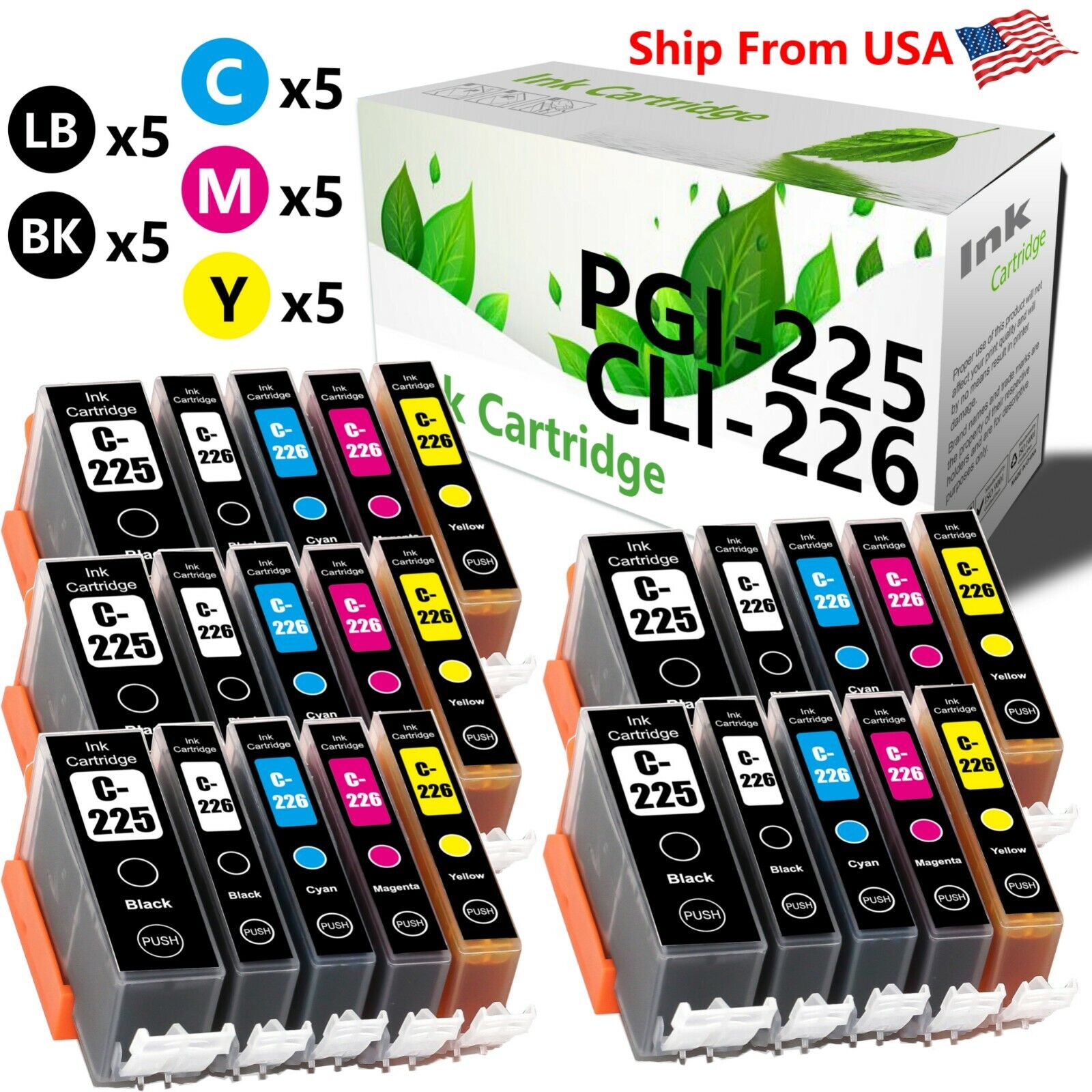 25-PacK PGI-225 CLI-226 Ink Cartridge for PIXMA MG5120 MG8120B Printer