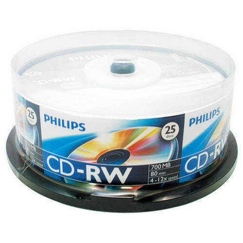 50-PK Philips Logo 12X CD-RW CDRW ReWritable Blank Disc 700MB Cake Box