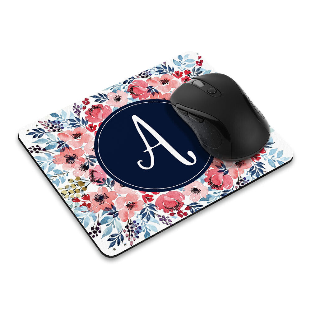 Letter Monogram Initial Flower Gaming Mouse Mat Pad Non-Slip Rectangle Mousepad