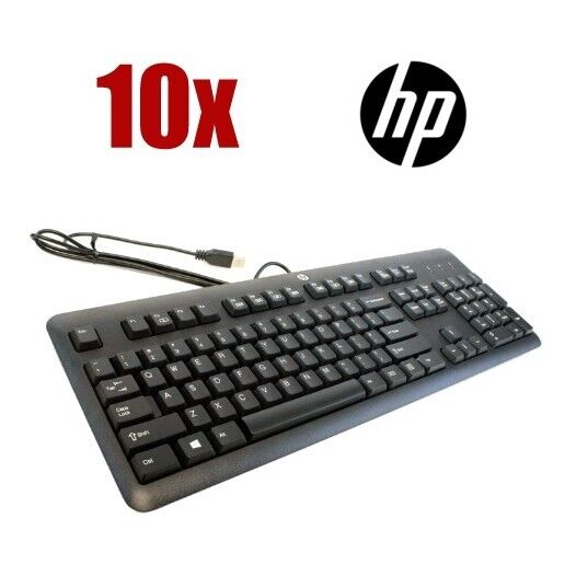 Lot of 10 New HP Wired USB Computer Desktop Keyboard Black 672647-003 KU-1156