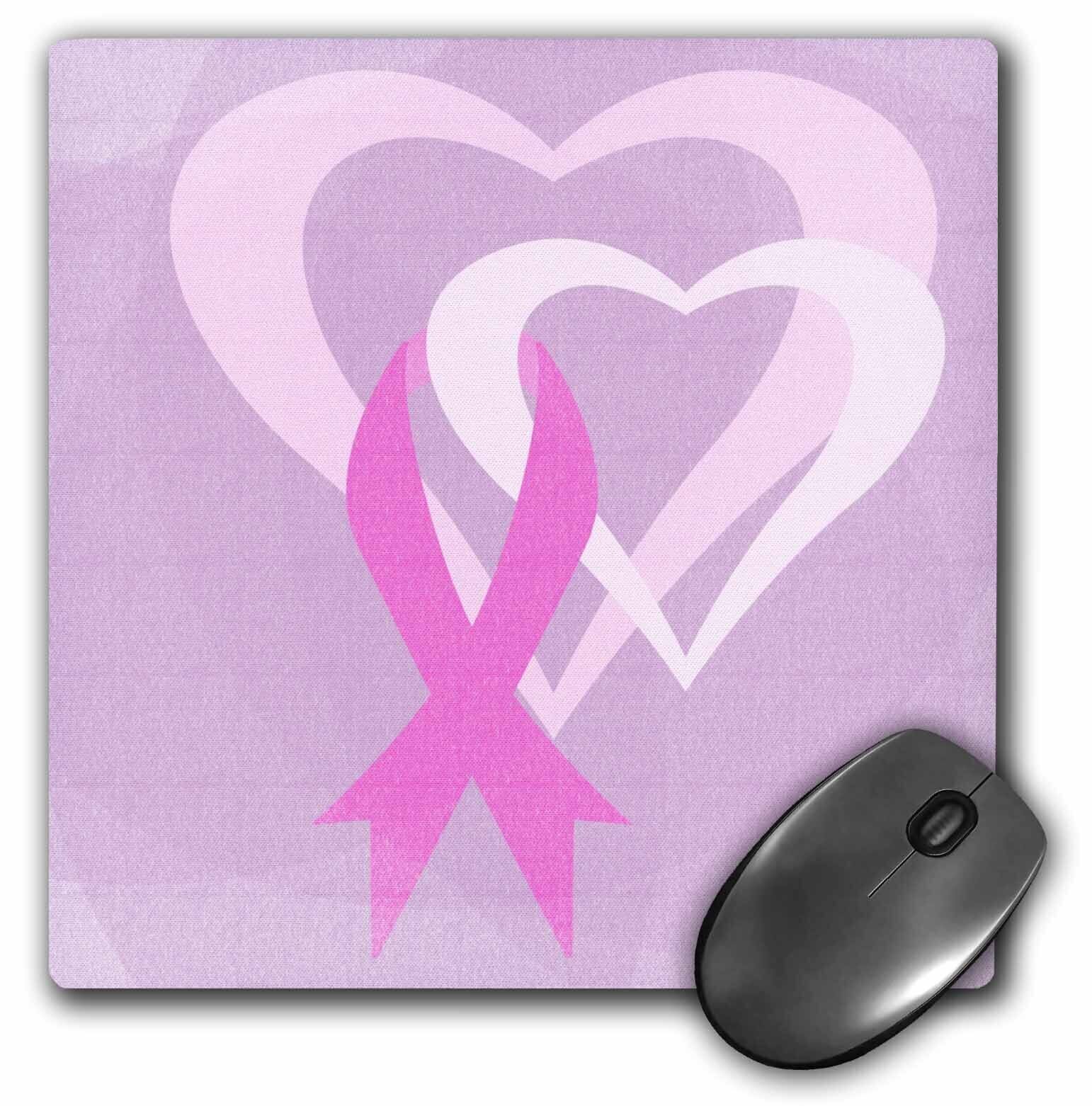 3dRose Pink Ribbon Hearts- Breast Cancer Awareness- Inspirational Art MousePad
