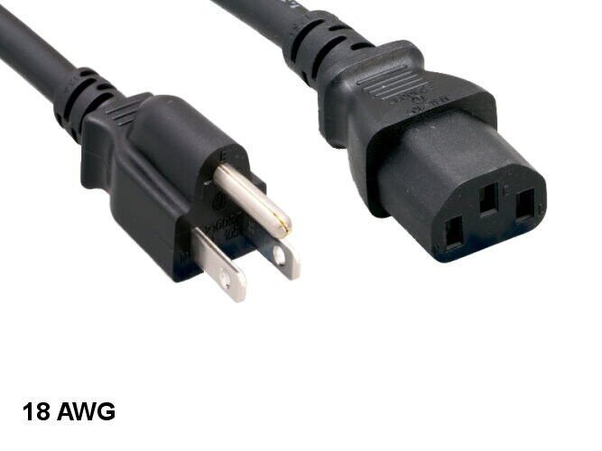 Kentek 15' ft 18 AWG Standard Power Cord NEMA 5-15P To C13 10A/125V Cable Black