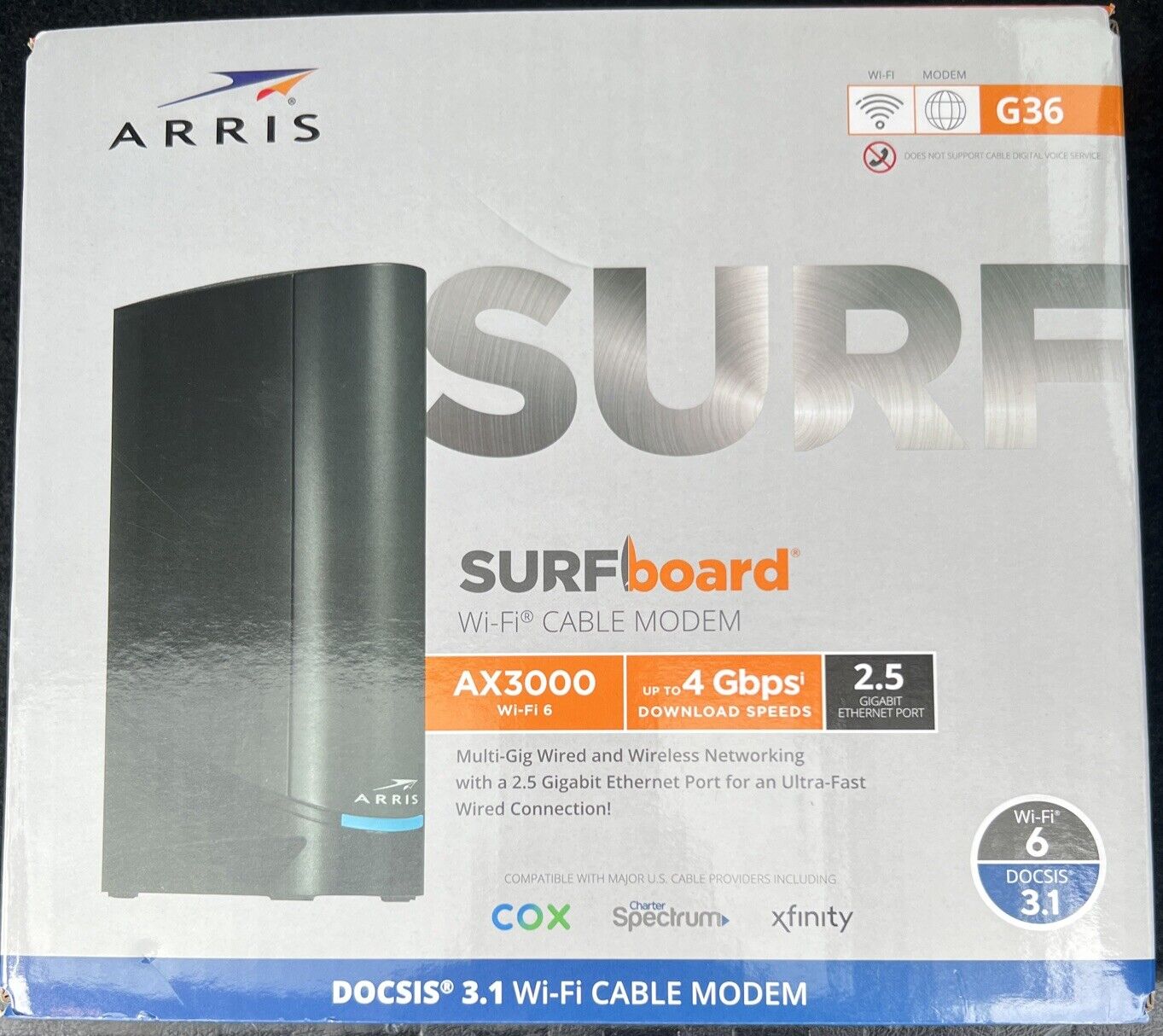 ARRIS SURFboard G36 Wi-Fi 6 DOCSIS 3.1  Cable Modem - Black