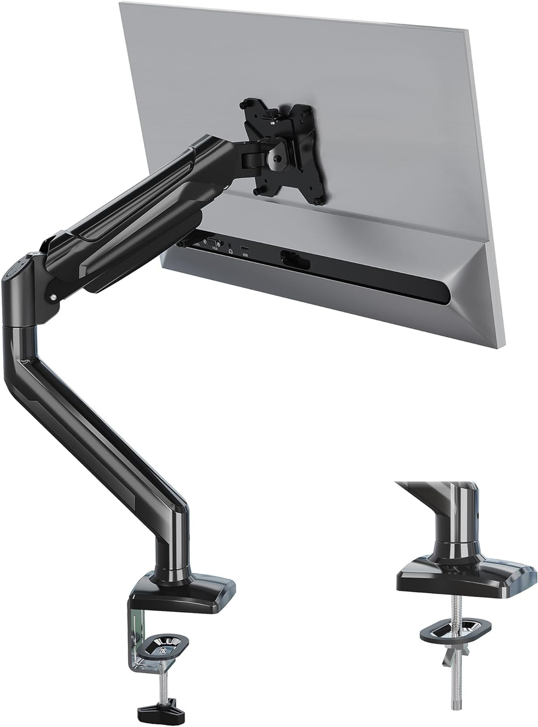 BONTEC Single Arm Monitor Desk Mount for 13 to 34 Inch Screen, Tilt, Swivel, Gas