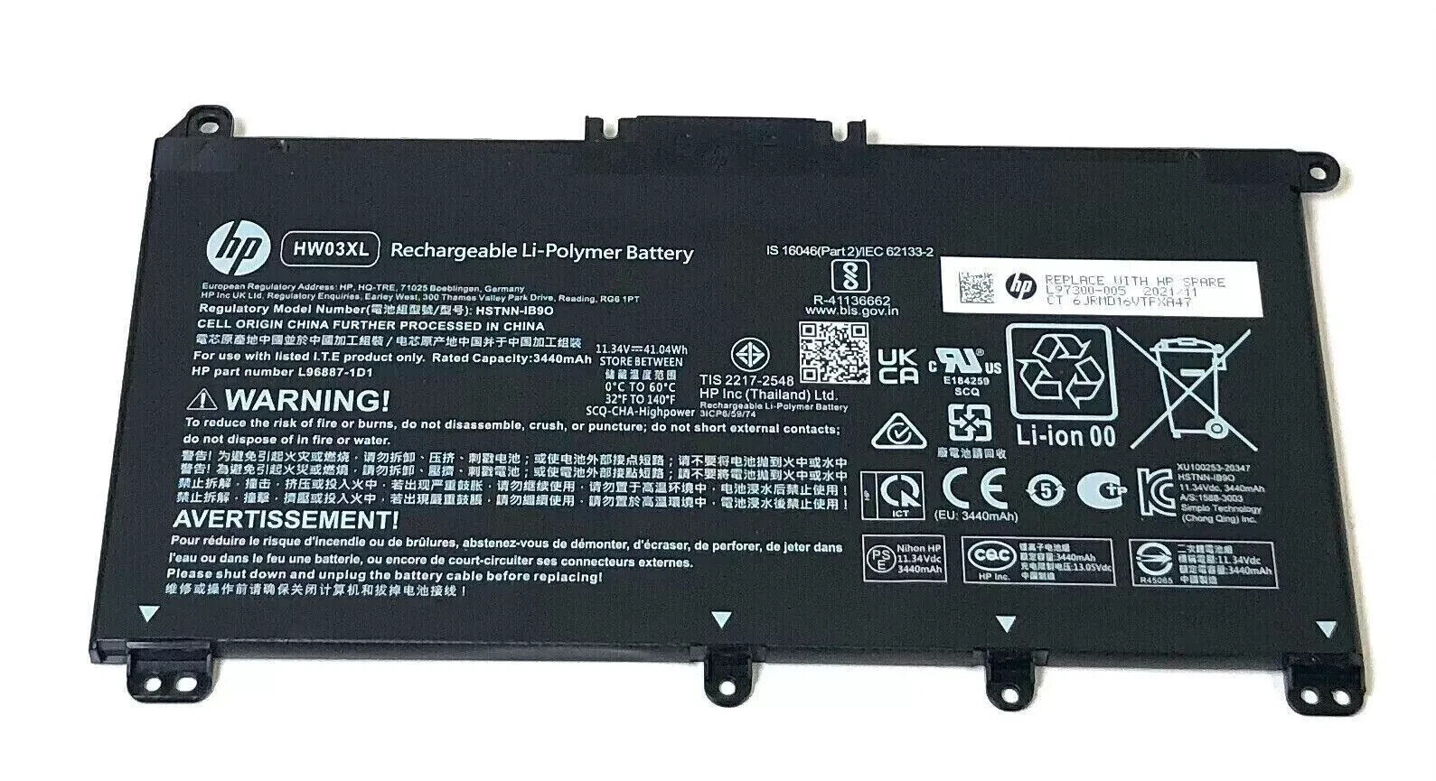41.04WH Genuine HW03XL Battery For HP Pavilion 15 eg0021nr HSTNN-IB90 L97300-005