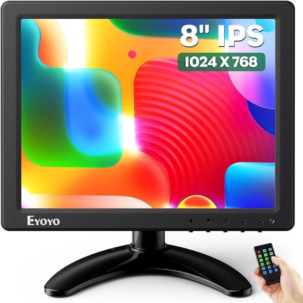 Eyoyo 8'' Small Monitor 1024x768 4:3 Mini HDMI Monitor for PC Raspi CCTV Camera