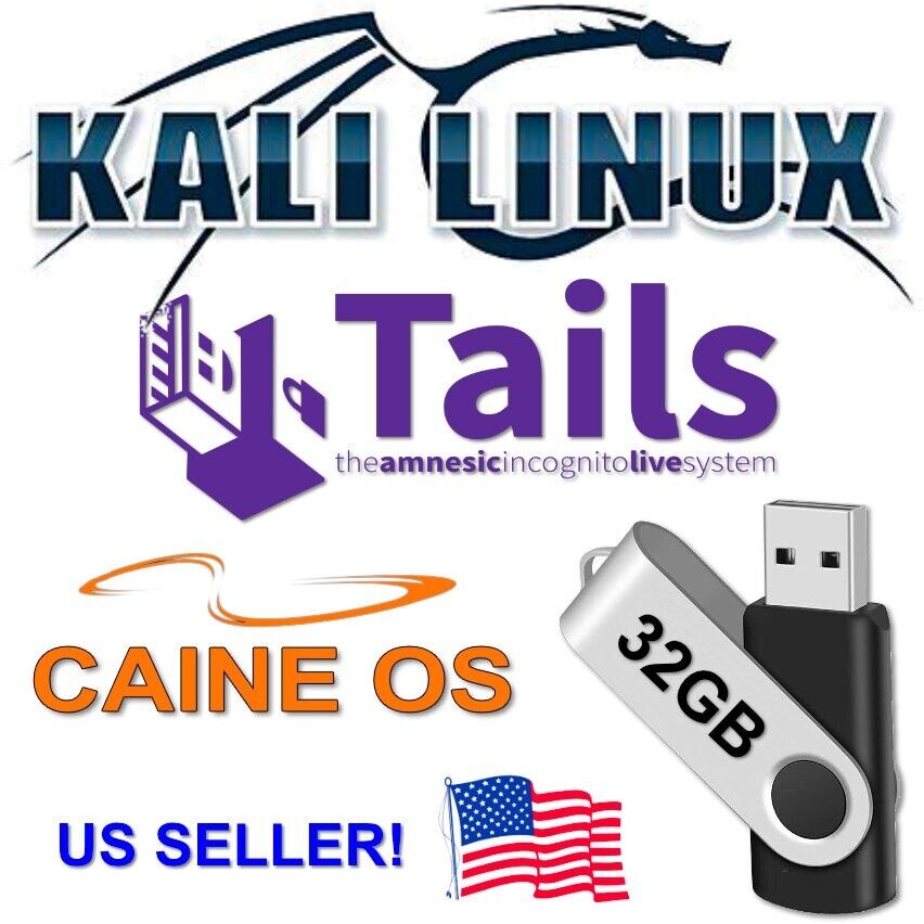 Tails 6.1 Kali 2024.1 CAINE 13 Cyber Security Multiboot 32Gb Live USB Linux