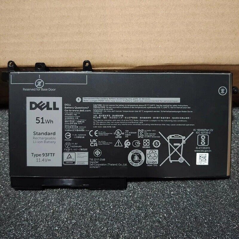 93FTF Battery For Dell Latitude 5280 5480 5580 5290 5490 D4CMT 4YFVG 51WH