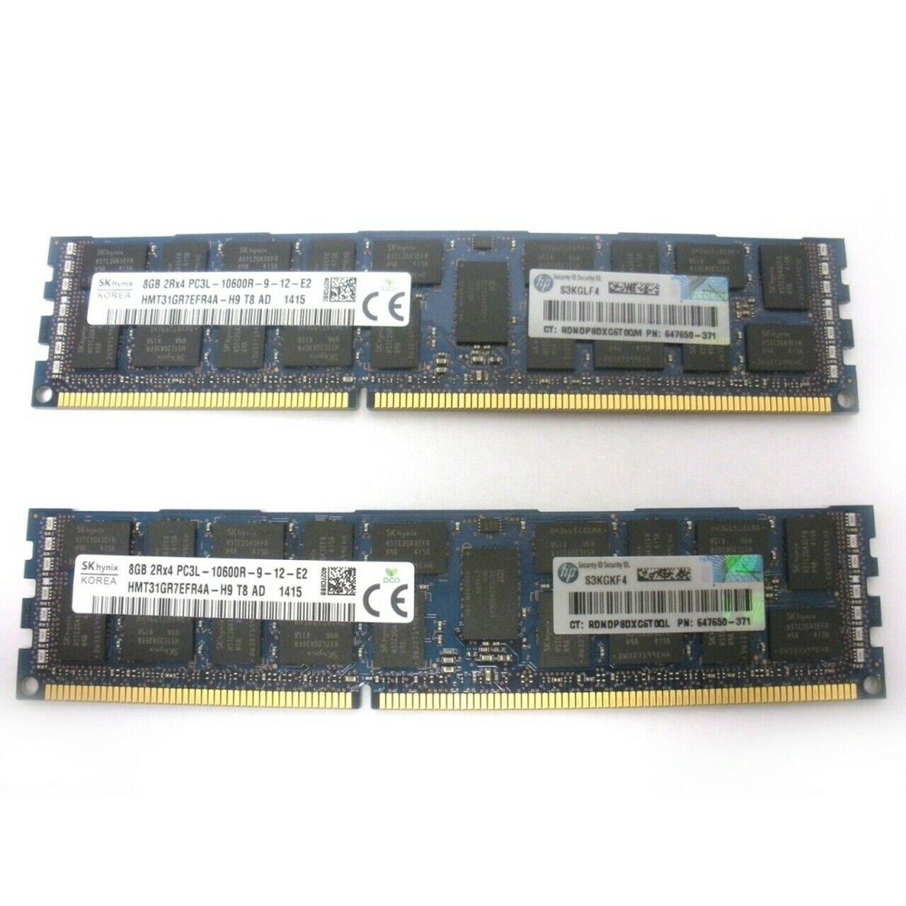 HP 16GB (2x 8GB) DDR3 2Rx4 PC3L-10600R Server Ram Memory Kit AM387A 647650-371