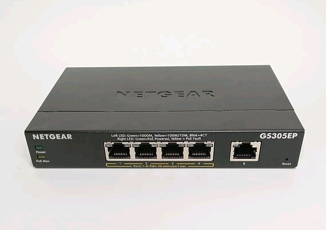 NETGEAR 5 Port PoE Gigabit Ethernet Plus Switch (GS305EP) - 4 x PoE+ (No Cord)