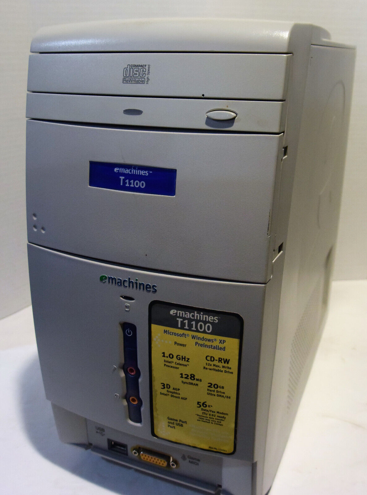 Vintage eMachines T1100 Desktop PC (Intel Celeron 1.0GHz 128MB NO HDD) Works