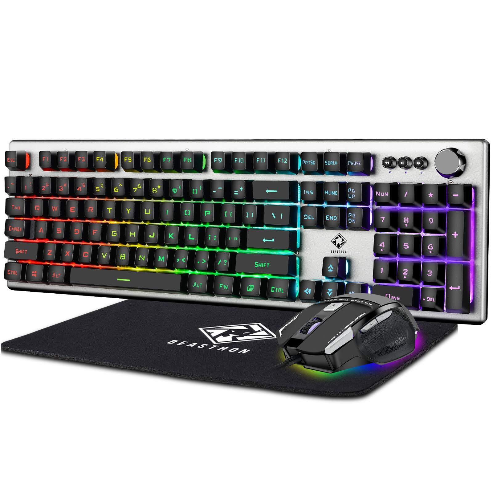 RGB Backlit Gaming Keyboard with Mouse Combo and Mouse pad, Multimedia Keyboa...