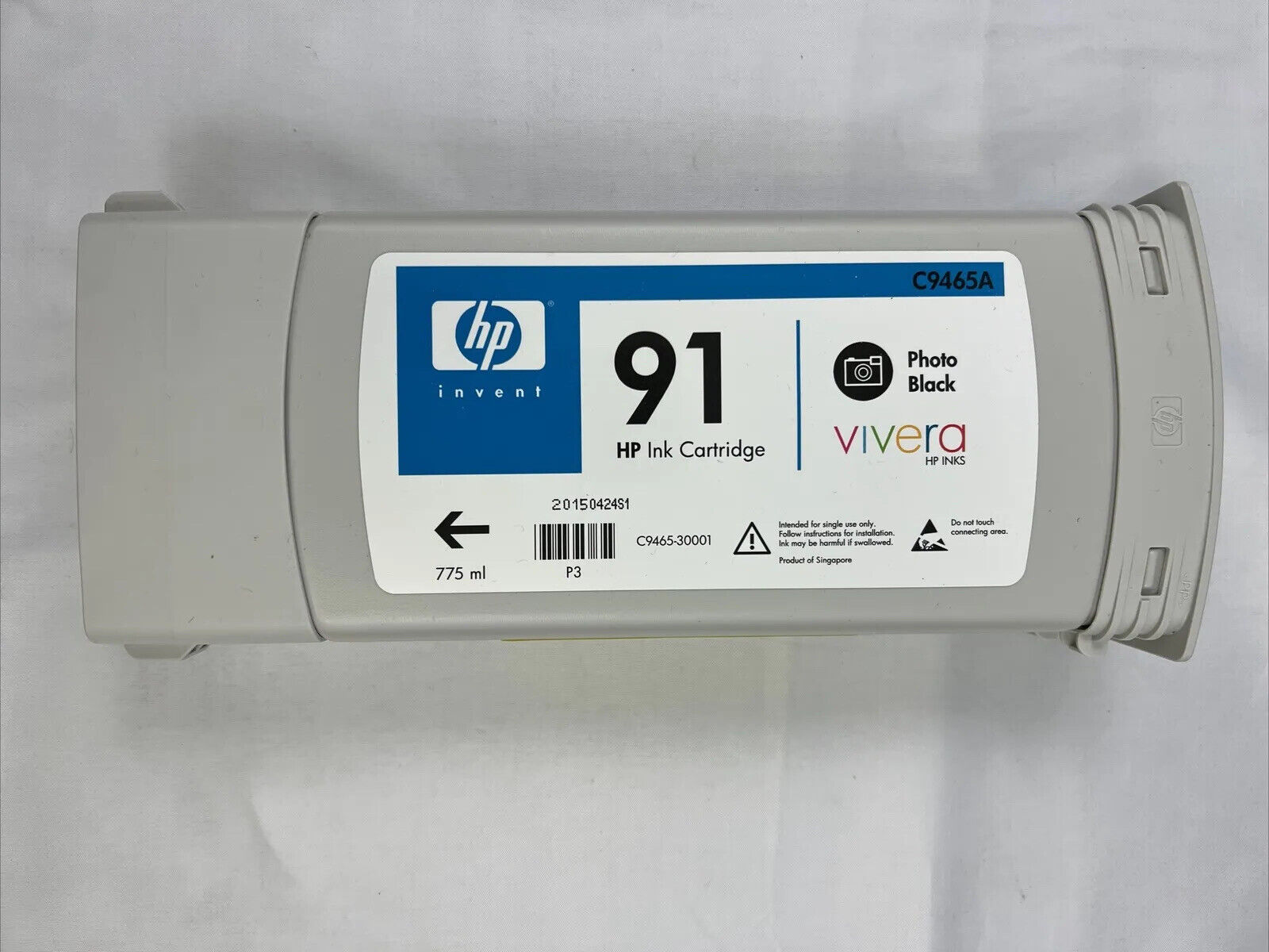 Genuine HP DesignJet 91 Photo Black 775ml Pigment Ink Cartridge C9465A Exp 2015