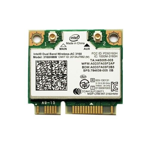 Intel Dual Band Wireless-AC 3160 3160HMW+Bluetooth 4.0 up to 433 Mbps 802.11 ac