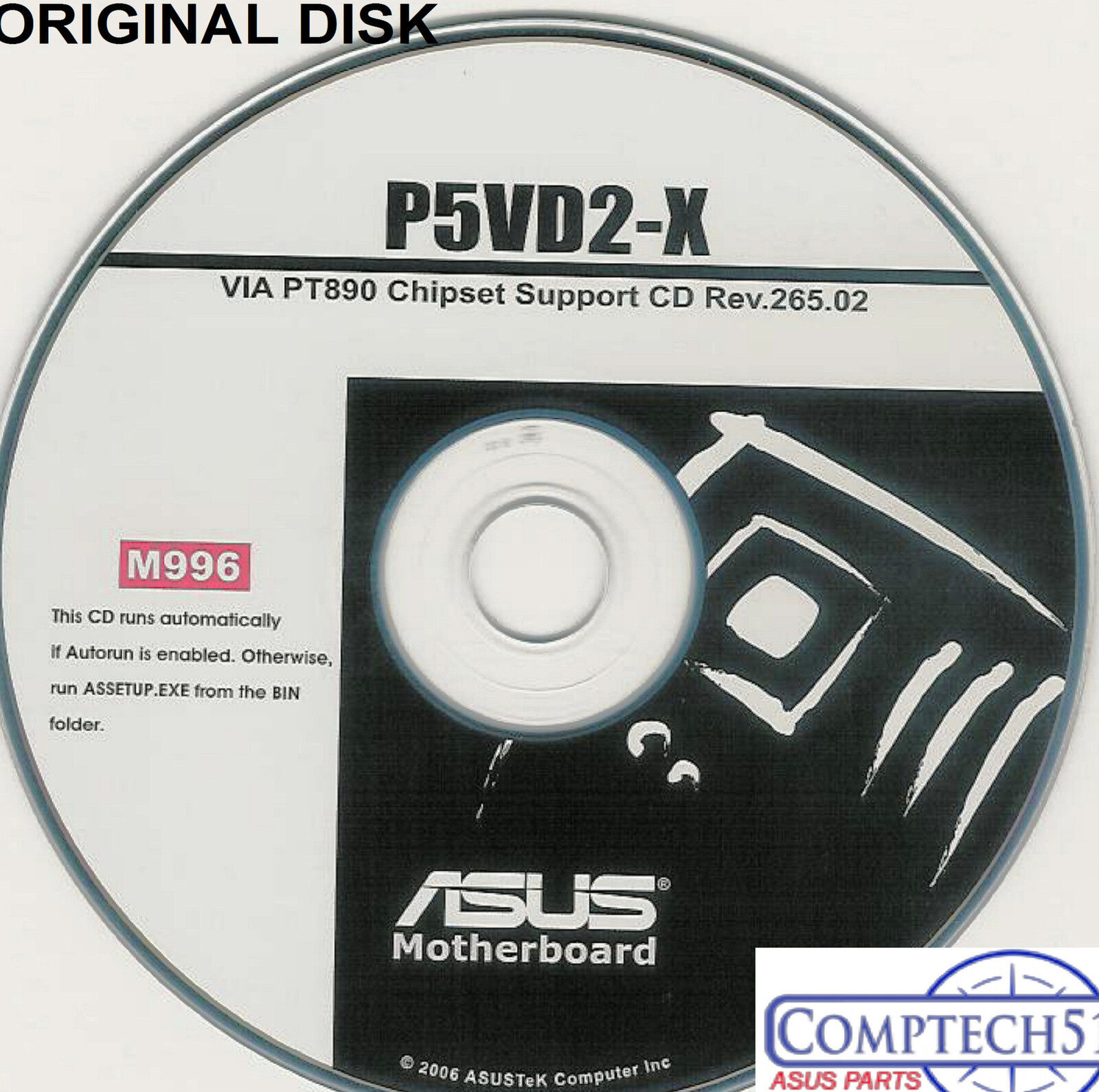 ASUS GENUINE VINTAGE ORIGINAL DISK FOR P5VD2-X Motherboard Drivers Disk M996
