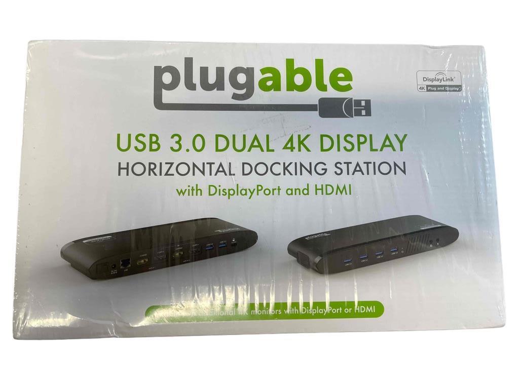 NEW Plugable USB 3.0 Dual 4K Display Horizontal Docking Station With DisplayPort