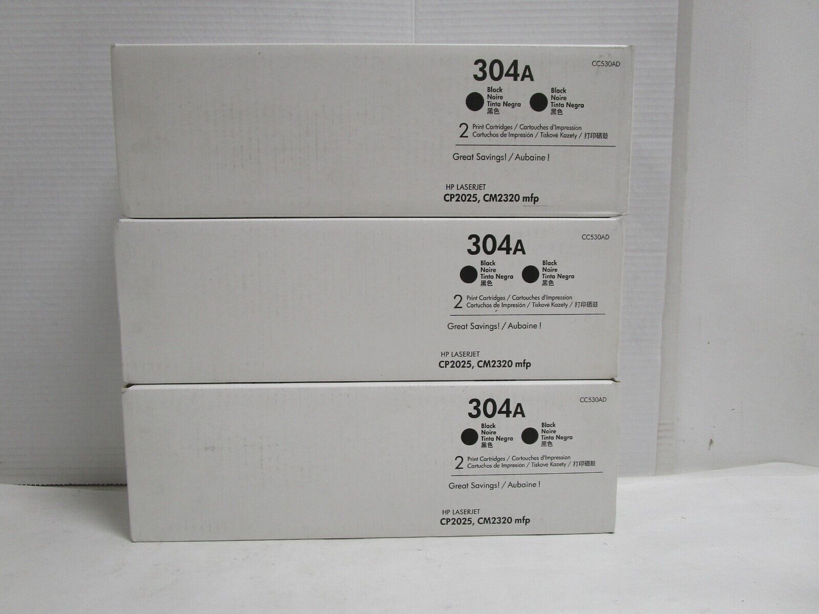 LOT OF 3 GENUINE OEM HP 304A LaserJet Toner Cartridge BLACK CC530A NEW SEALED