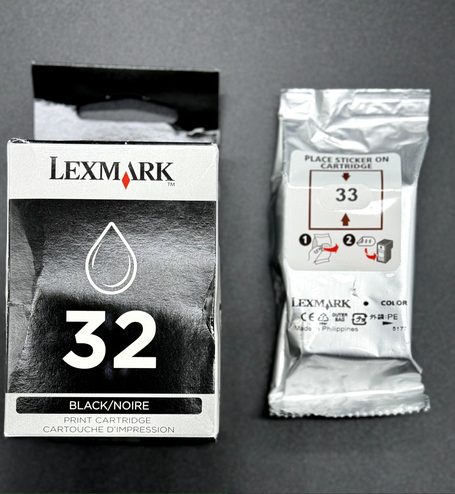 Lexmark 18C0032(32) Ink Cartridge Black + 18C0033(33) Tri-Color Set of 2 New W-2
